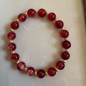 Crimson Beaded Bracelet with Gold Accents